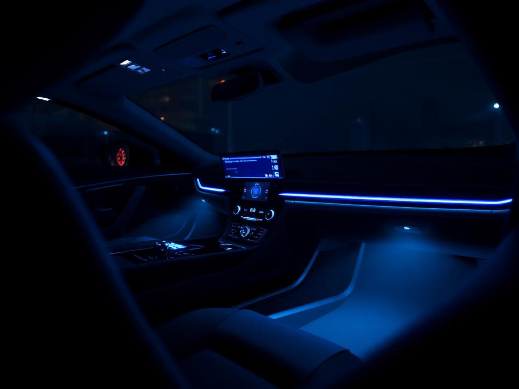 Éclairage d'ambiance bleu dans un habitacle automobile premium