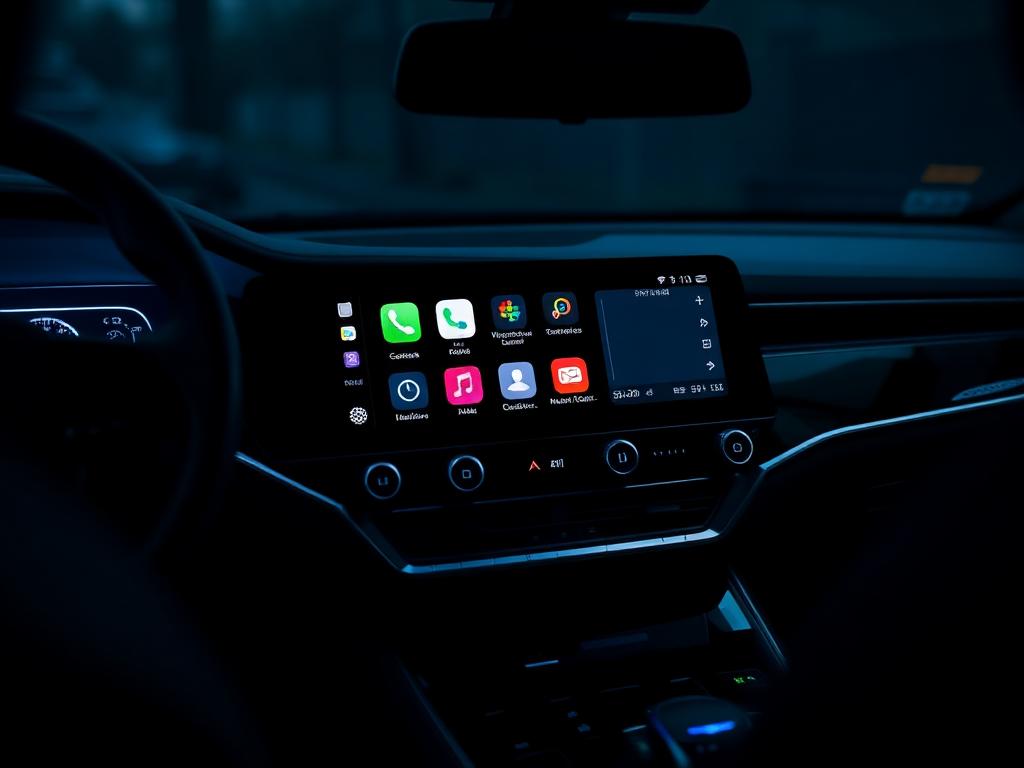 Écran tactile Apple CarPlay installé dans un intérieur automobile de luxe